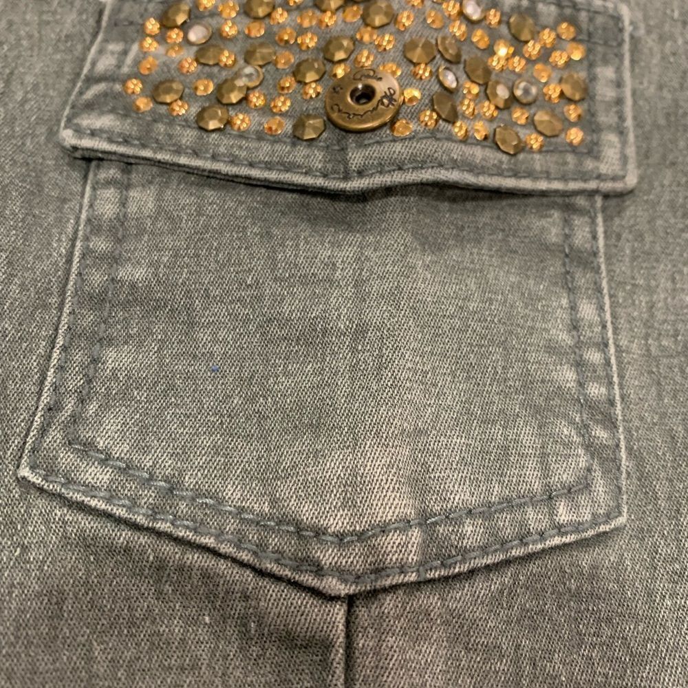 Diane Gilman Green Denim Ankle Pants with Gold Accents